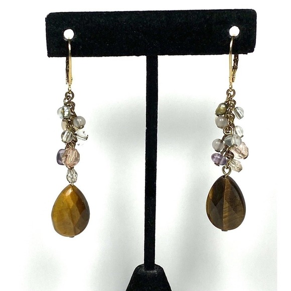 Avon NR Jewelry Set Necklace Earrings Drops Dangles Beaded Boho Tiger’s Eye - Picture 6 of 12